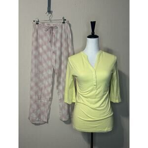 Victoria’s Secret 3/4 Sleeve Campus Yellow T-shirt & Long Bottom Pajama Set